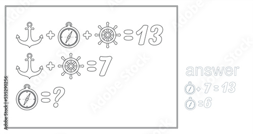 Mathematical puzzles. rebus for children and adults. count numbers. A Math game for the mind. Riddle with numbers. with an answer Vector. Sheet coloring book