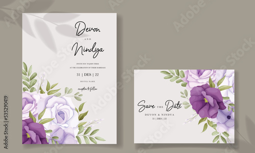 Beautiful purple flower wedding invitation card design