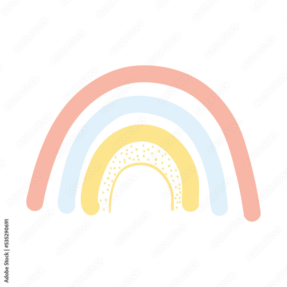 Fototapeta premium Hand drawn cute cartoon rainbow. Vector illustration of modern scandinavian rainbow, kids design element for poster, fabric print, card, kids apparel