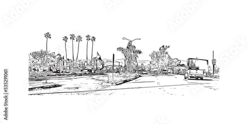 Building view with landmark of Oxnard is the 
city in California. Hand drawn sketch illustration in vector.