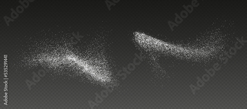 Fotografia Sugar powder splash, flying salt, baking flour top view