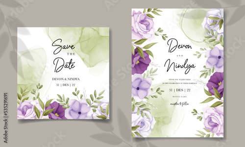 Beautiful purple flower wedding invitation card design
