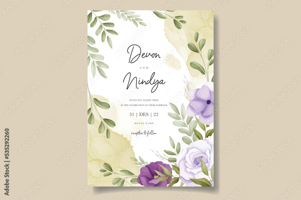 Beautiful purple flower wedding invitation card design Stock Vector ...