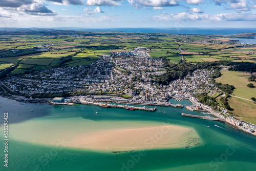 Aerial view of Padstow on The Camel Estuary in Cornwall