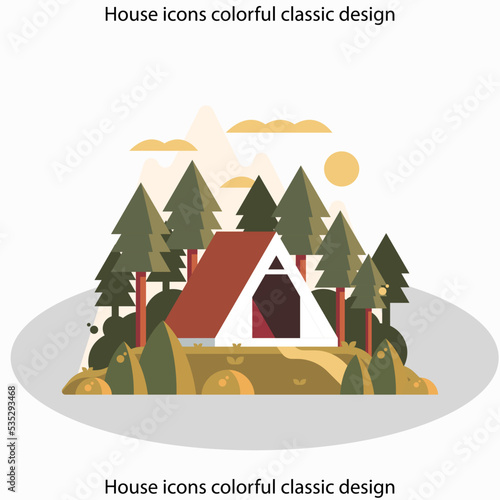 House icons colorful classic design