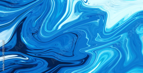 Hand Painted Background With Mixed Liquid Blue Paints. Abstract Fluid Acrylic Painting. Marbled Blue Abstract Background. Liquid Marble Pattern.