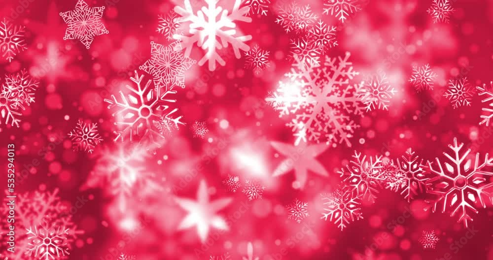 Animation of snow falling and light spots on red background Animation of snow falling and light spots on red background