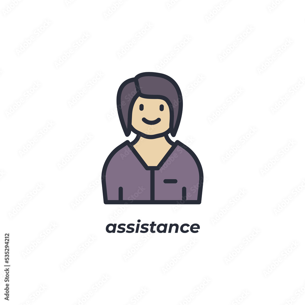 Vector sign assistance symbol is isolated on a white background. icon color editable.