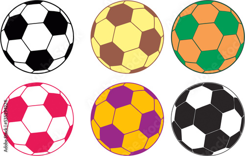 Set of Soccer ball. Football balls Set realistic images on white background. Mock up of sports elements isolated on white background illustration.