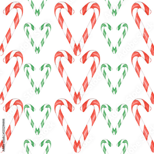 Watercolor candy cane pattern. Vector illustration