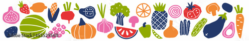 A set of stylized fruits and vegetables in Scandinavian style