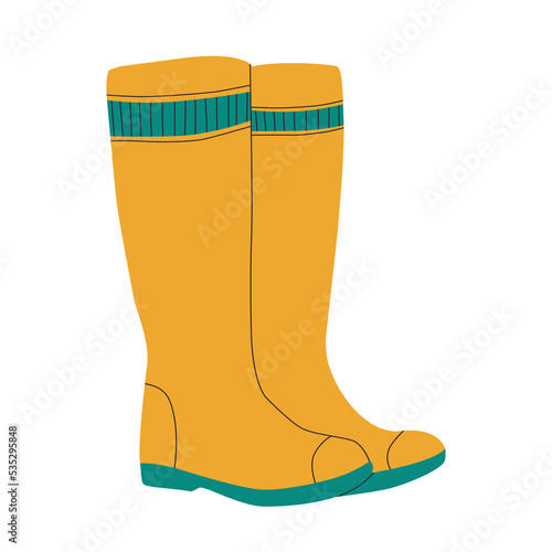Yellow rubber boots. Waterproof autumn shoes. Illustration on a transparent background.