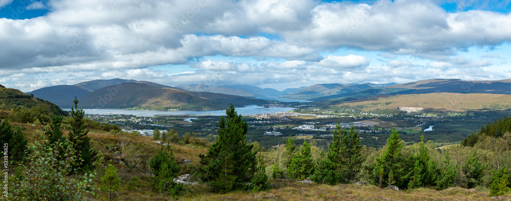 Panorama looking down into Fort William and the surrounding mountains