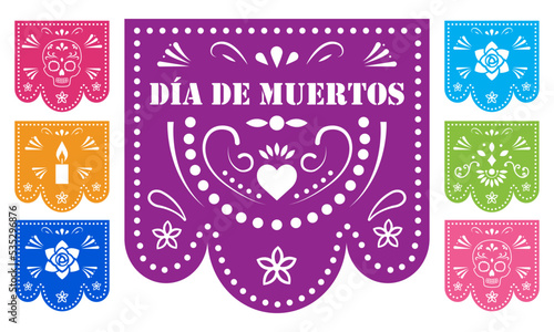 Papel picado de colores para la tradición del día de muertos
