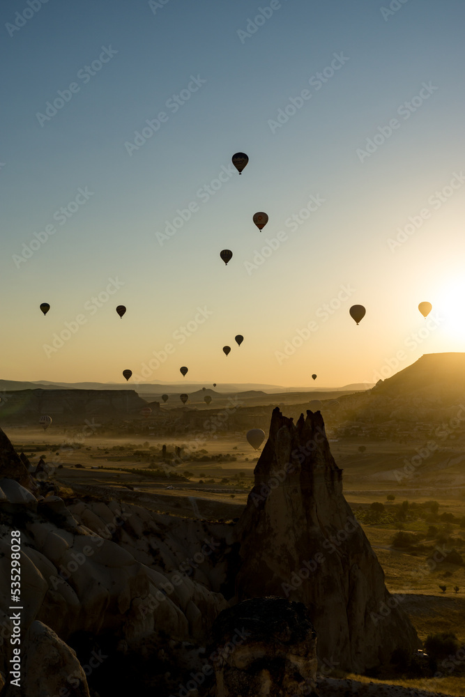 Impressive sunrise in Cappadocia with balloons