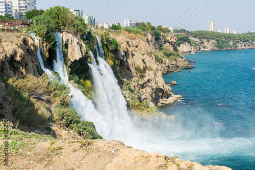 Impressive Duden Waterfall falling into the sea in Antalya in Turkey