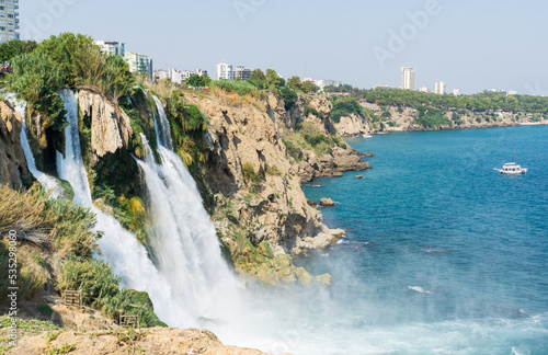Fototapeta Naklejka Na Ścianę i Meble -  Impressive Duden Waterfall falling into the sea in Antalya in Turkey