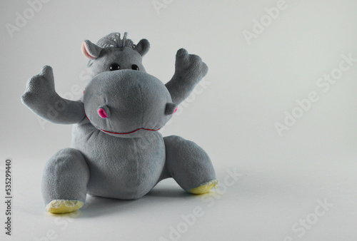 hippopotamus.children's plush toy on a white background.