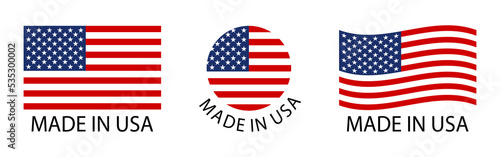 Set of made in the usa labels, usa flag, american product emblem and logo