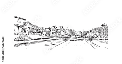 Fototapeta Naklejka Na Ścianę i Meble -  Building view with landmark of Pacific Grove is the 
city in California. Hand drawn sketch illustration in vector.