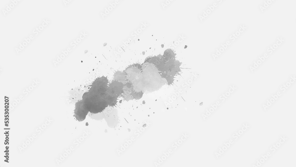 Ink splatters transition animation. Ink brush stroke transition. Ink splash. Abstract inkblot, splat, fluid art, overlay, alpha matte composition.