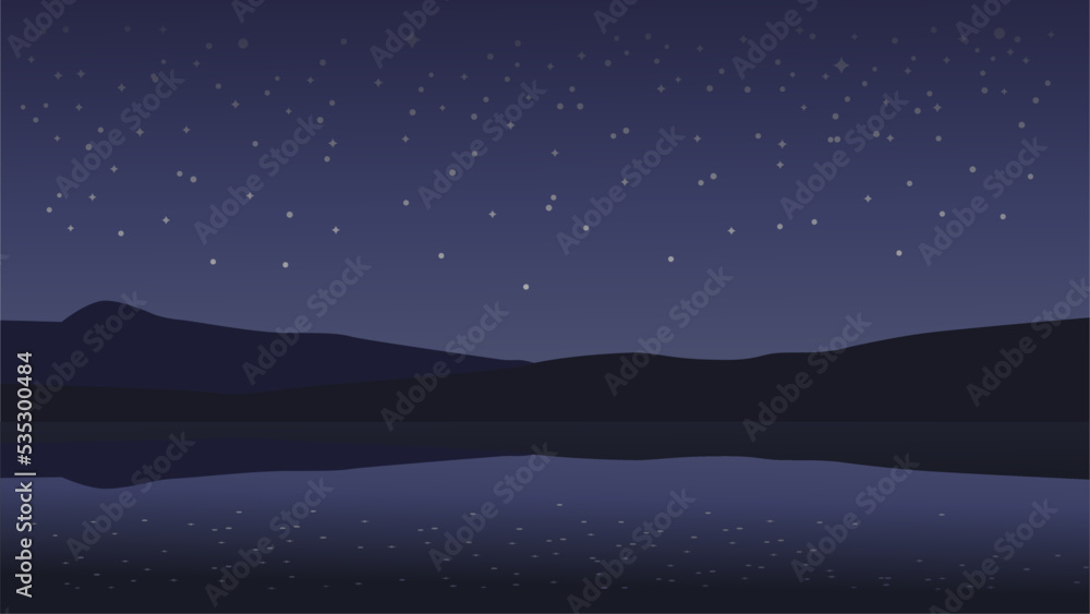 starry night sky with mountain silhouette background Stock Vector
