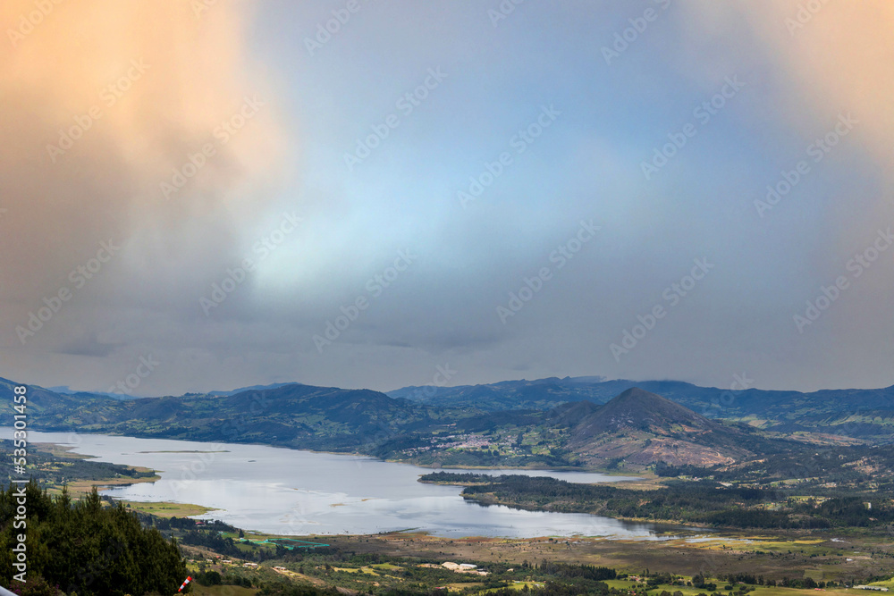 panoramic view of water reservoir, in Colombia.