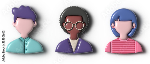 Set of vector 3d avatars. Men and women. Young stylish people. Element for design and illustrations. Bubble style. 