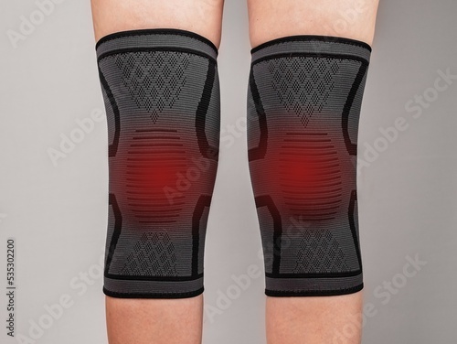 Εκτύπωση καμβά Support bandage on knees, orthopedic braces closeup for kneecap protection