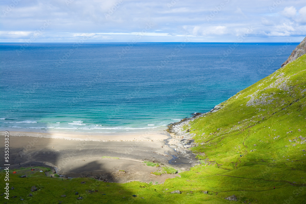 Beautiful Kvalvika beach in Lofoten, Norway