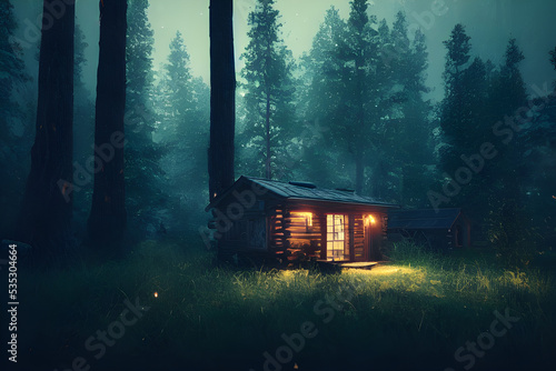 A lonely cabin in the woods built by settlers. Fototapet