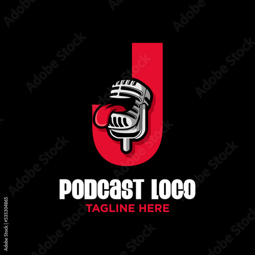 Letter J Podcast Logo Design Template Inspiration, Vector Illustration.