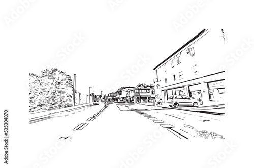 Building view with landmark of Padua is the city in Italy. Hand drawn sketch illustration in vector.