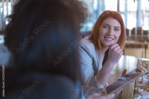 Business colleagues having a conversation