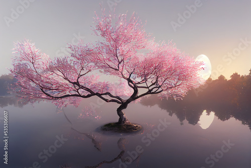 Japanese Cherry Tree Drawing in Oil Painting Style