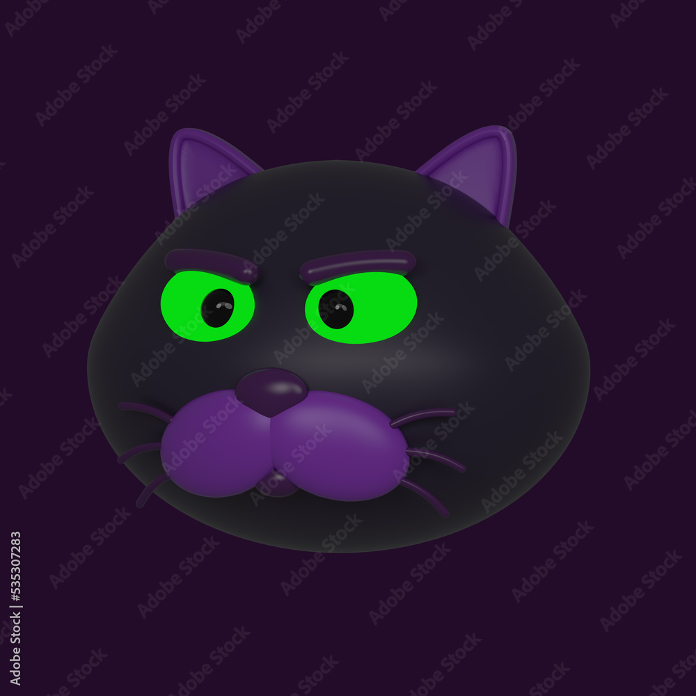 Black cat of Halloween Day isolated white background,3d rende