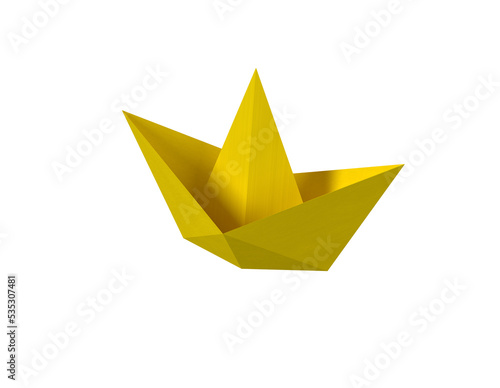 Yellow paper boat on transparent background