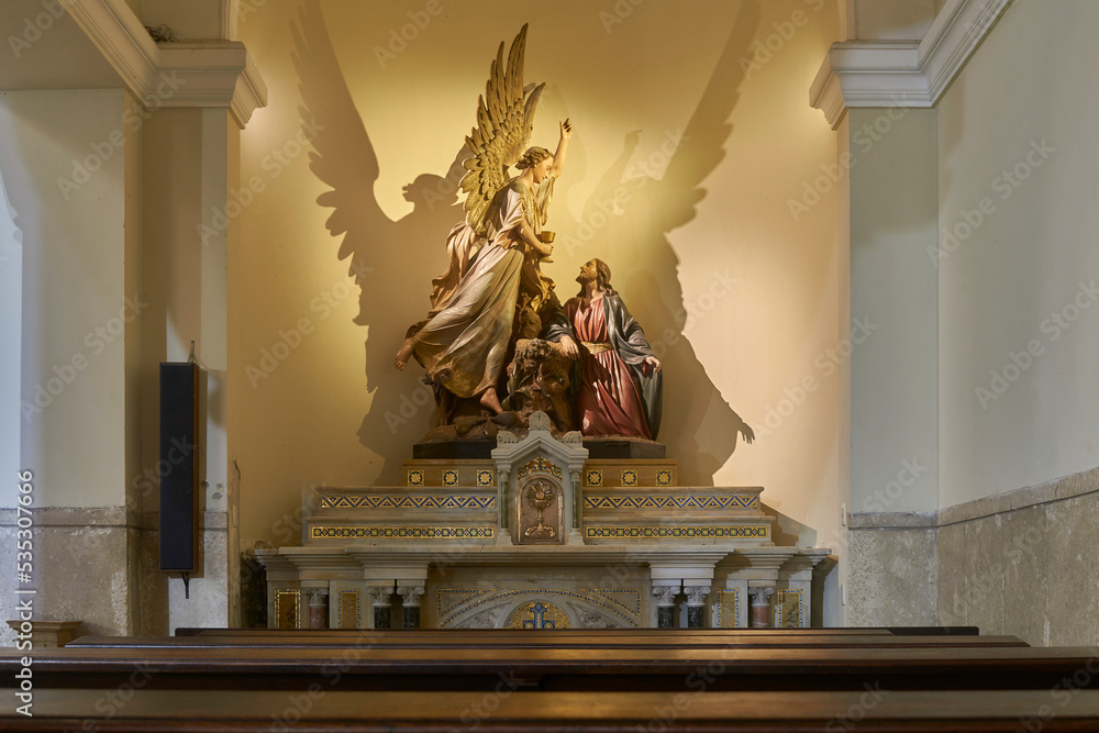 Main altar of a catholic church. Prayer center for Christians who have faith in God. Indoors in a church 