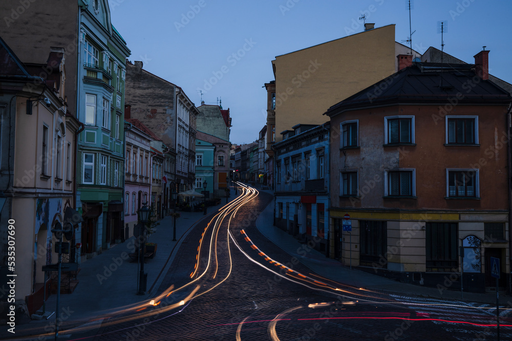 Fototapeta premium Cieszyn old town main street in the evening long exposure