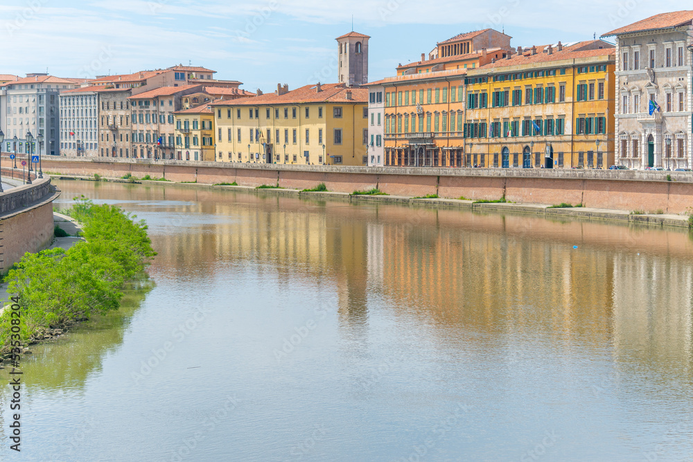 Lungarno in Pisa on a cloudy day