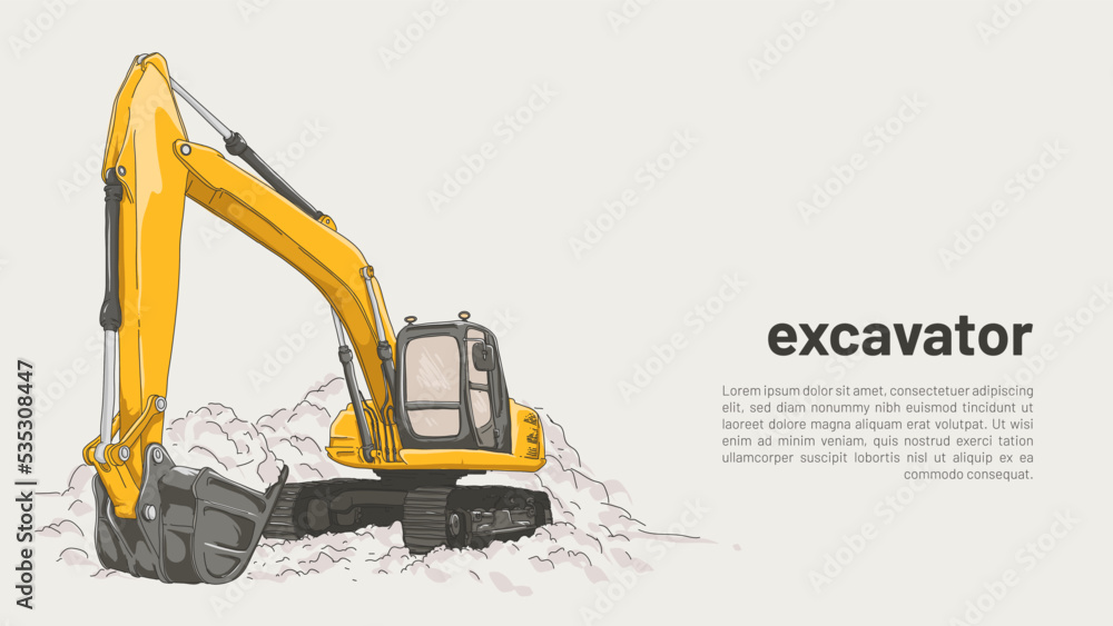isolated excavator. heavy equipmet rough drawing with editable copy space vector illustration. isolated excavator. heavy equipmet rough drawing with editable copy space vector illustration.