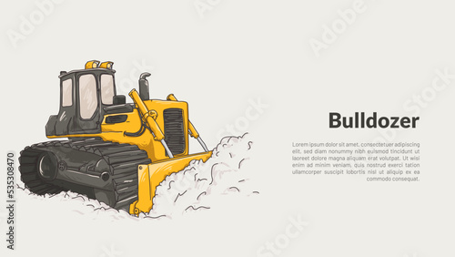 isolated bulldozer. heavy equipmet rough drawing with editable copy space vector illustration.