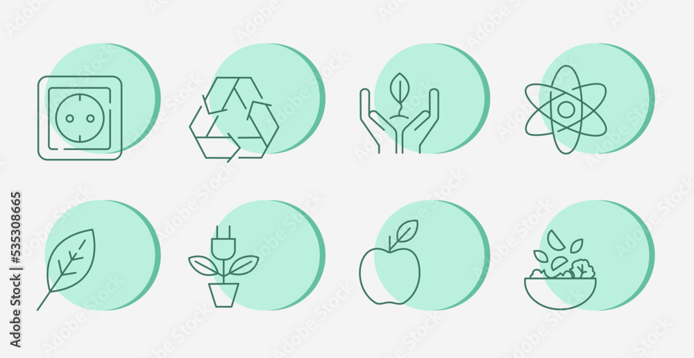 Vector line icon set with mint circles.