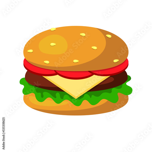 Stylized hamburger or cheeseburger. Fast food food. Vector illustration. Isolated on transparent background