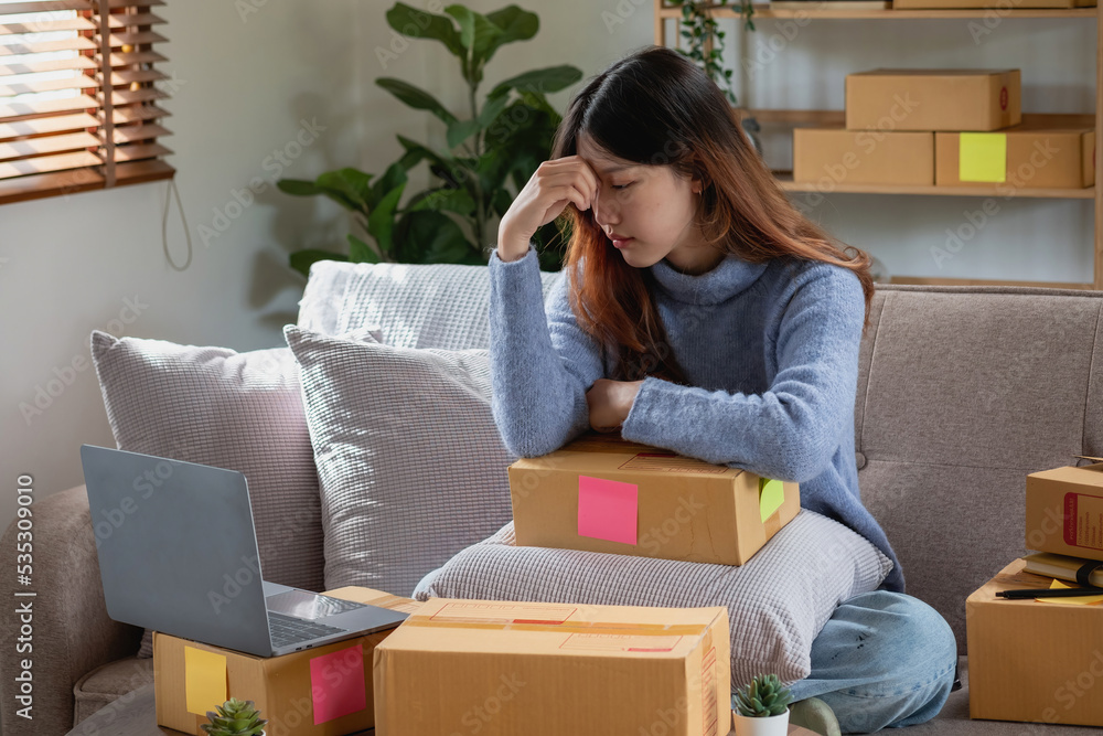 Women who are starting an online business are worried about sales without customers ordering. Women who are starting an online business are worried about sales without customers ordering.