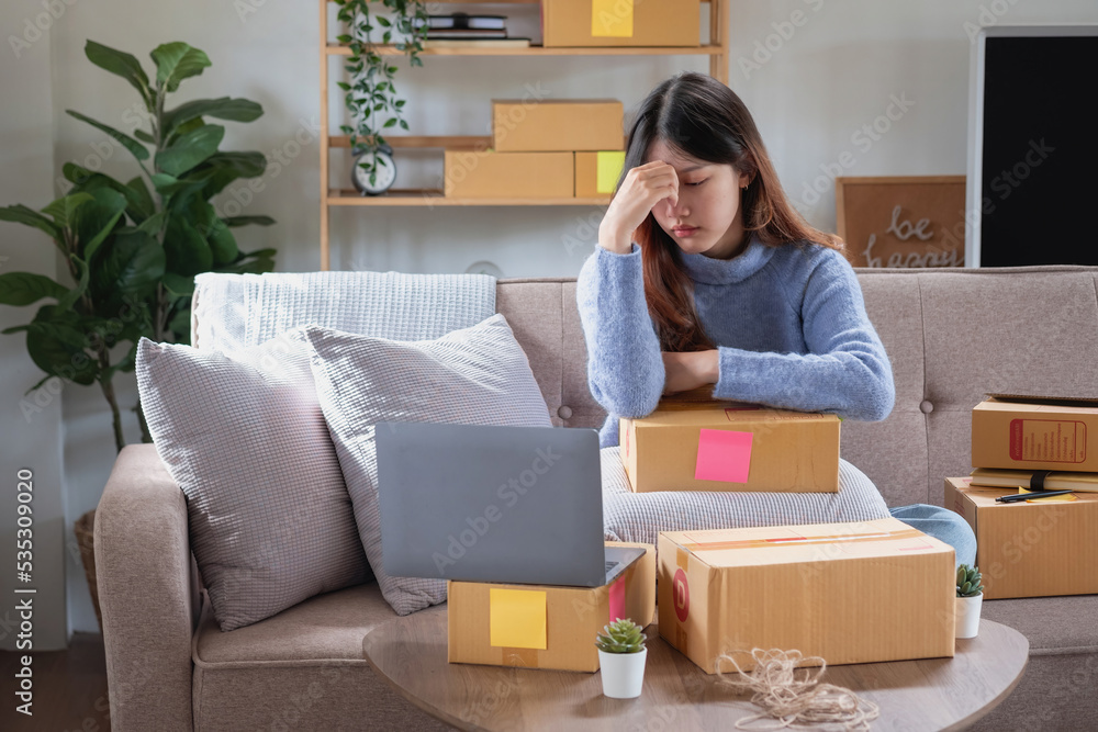Women who are starting an online business are worried about sales without customers ordering. Women who are starting an online business are worried about sales without customers ordering.