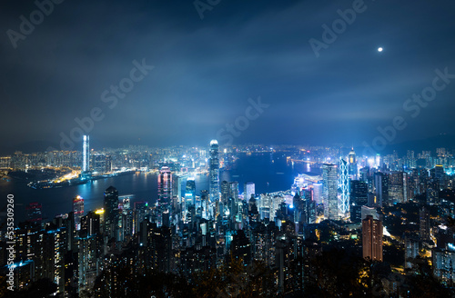 Aerial view of Hong Kong cityscape at night © xy