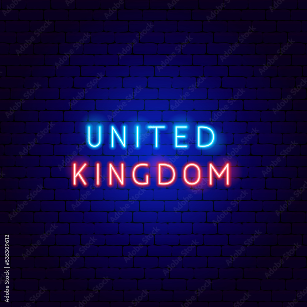 United Kingdom Neon Text. Vector Illustration of National Promotion.
