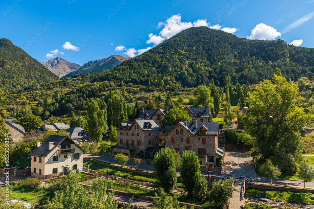 The small village Sallent de Gallego, at the foot of the Pyrenees, in the Tena Valley, in the province of Huesca, Aragon, Spain
