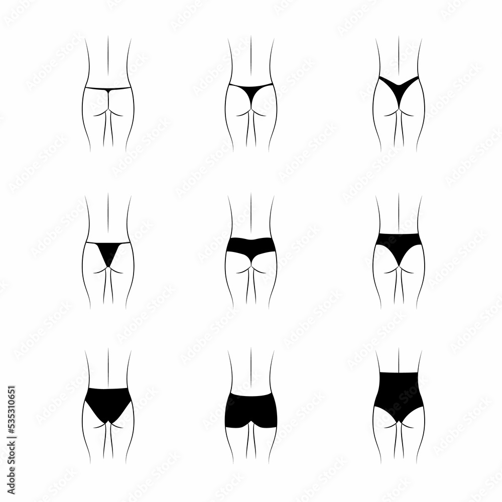 Set of different types of women's panties. Stock Illustration